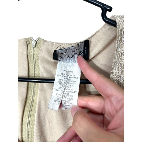 Onyx Nite Womens Dress Size 4 Sleeveless Gold Metallic Crochet Party Cocktail - Picture 6 of 8